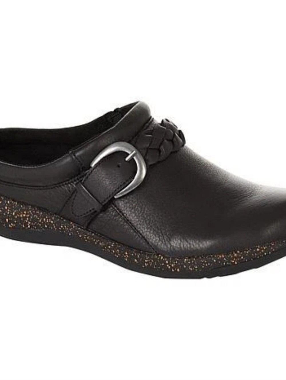 New Aetrex Libby Sz Eu 42 US 10.5-11 Braided Leather Black Mule Clog Comfort